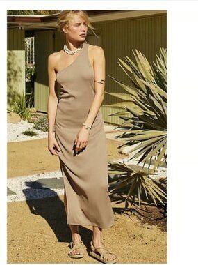 NWT Free People Beach Saturday Night Ribbed Midi Dress Large Taupe